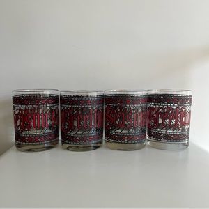 Vintage Seasons Greetings Stained Glass Lowball Cocktail Glasses Set of 4
